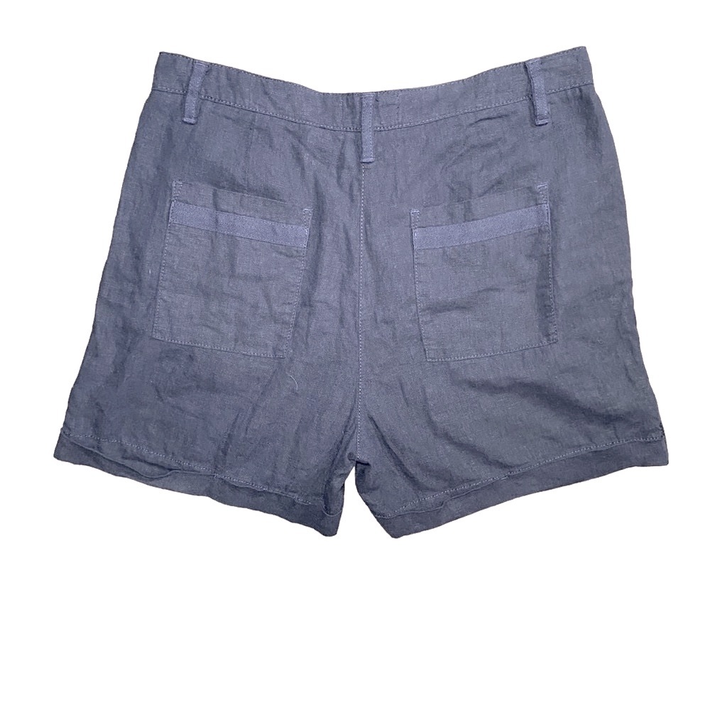 100% Linen Shorts Dark Navy Blue High Rise Cuffed - Picture 2 of 4
